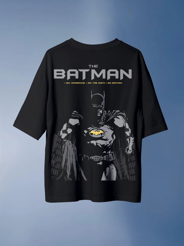 The Dark Night Black Oversized Printed Batman T-shirt