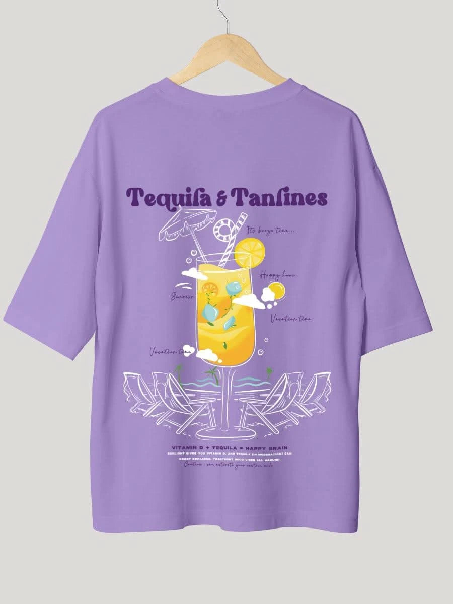 Tequila & Tanlines Lavendar Oversized Beach Graphic T-shirt