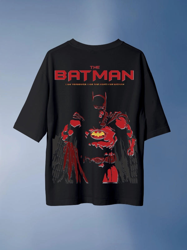 The Dark Night Black Oversized Printed Batman T-shirt