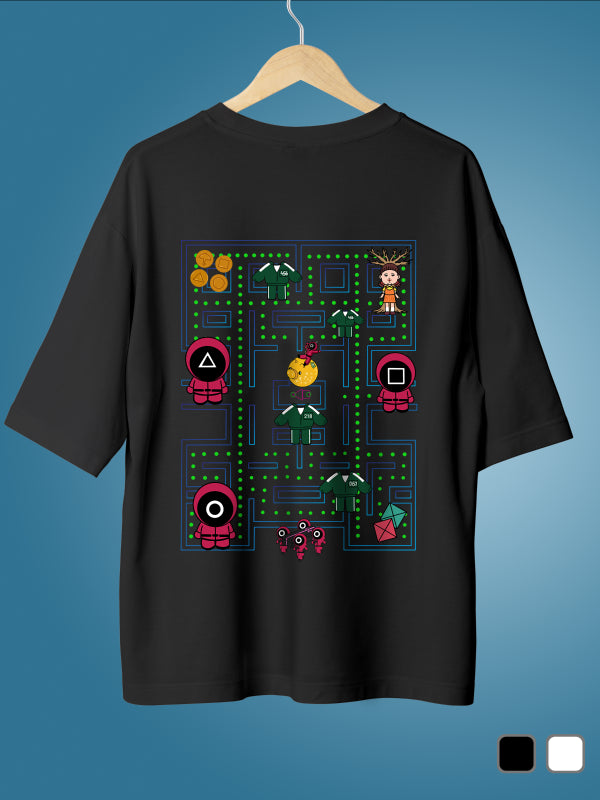 Black Pac Man Squid Games Oversized Graphic Tee