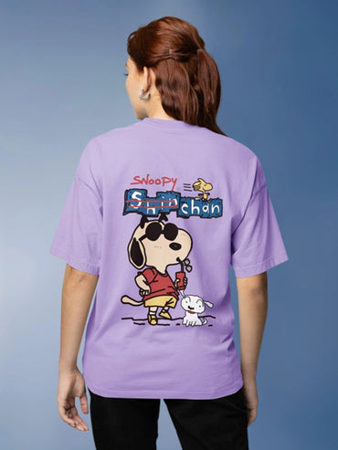 Funtastic Snoopy and Shinchan Crossover Oversized Lavender T-shirt