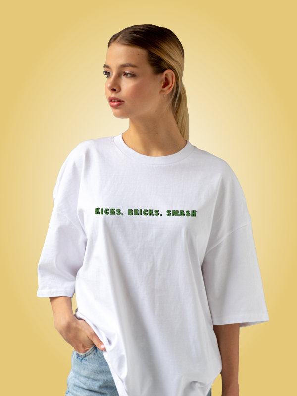 Incredible Strength: Hulk x Ninja Turtles Oversized White T-shirt
