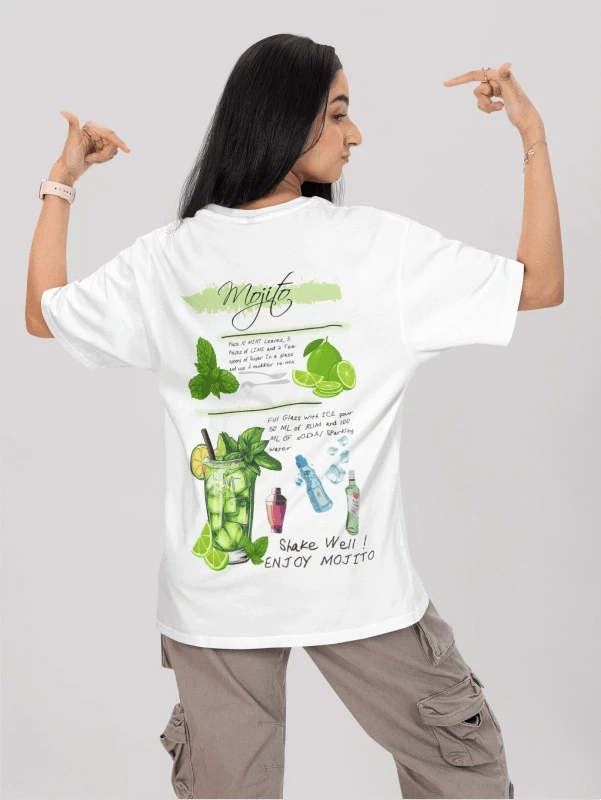 White Mojito is Magic Oversized Printed Summer T-shirt