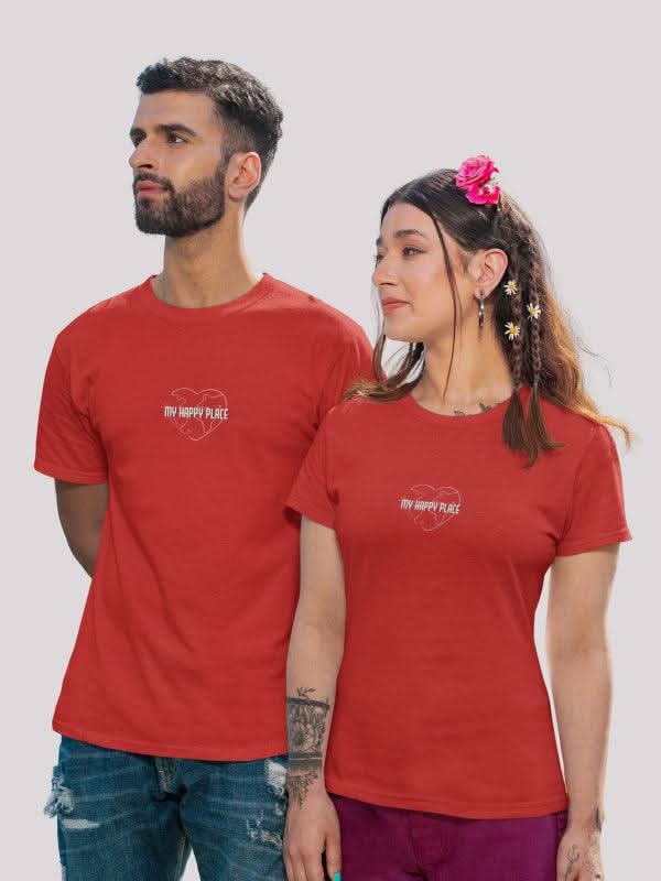 Red My Happy Place regular fit couple t-shirt