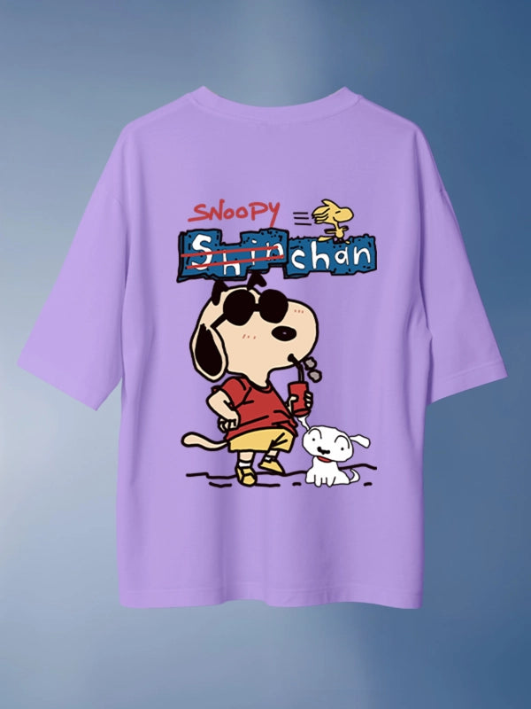 Funtastic Snoopy and Shinchan Crossover Oversized Lavender T-shirt