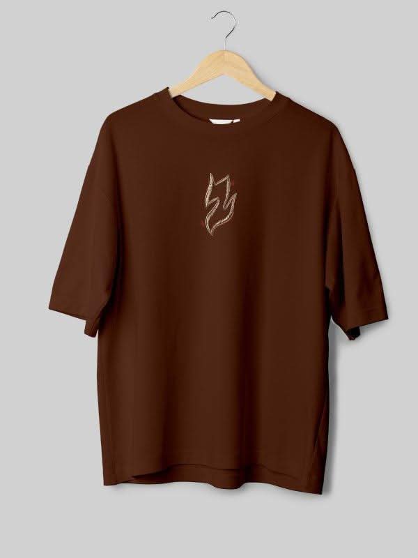 Brown Bunny Illustration Back Print Oversized T-shirt