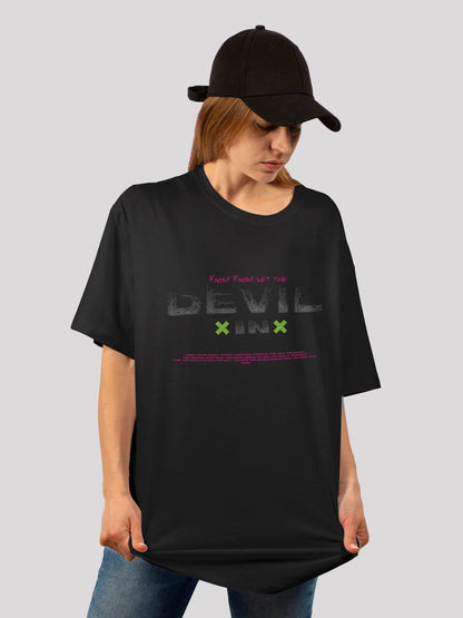 Unisex black devil graphic print oversized t-shirt