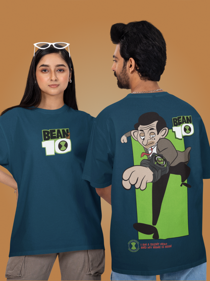 Mr. Bean & Ben 10 Ultimate Cartoon Crossover Blue T-shirt