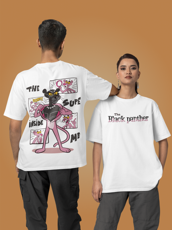 The Black Pink Panther Oversized White Graphic Tee