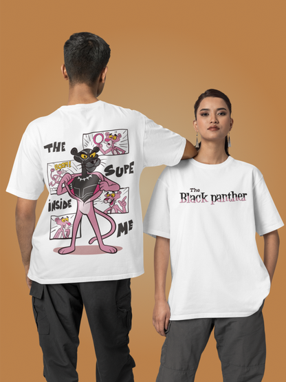 The Black Pink Panther Oversized White Graphic Tee