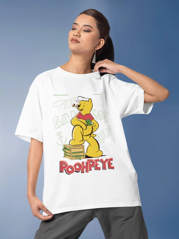 Poohpeye: Pooh x Popeye Oversized White Printed T-shirt
