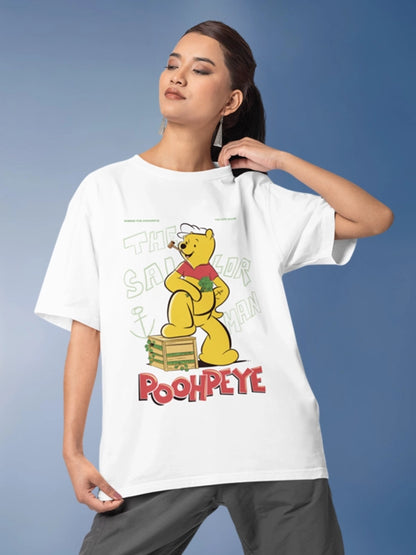 Poohpeye: Pooh x Popeye Oversized White Printed T-shirt
