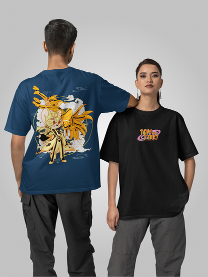 Naruto x Tom & Jerry Crossover Blue Oversized Backprint Graphic Tee