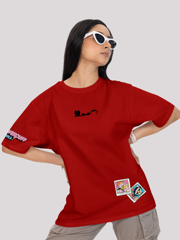 The Power Puff Girls: Cartoon-Themed Oversized Printed Red T-shirt