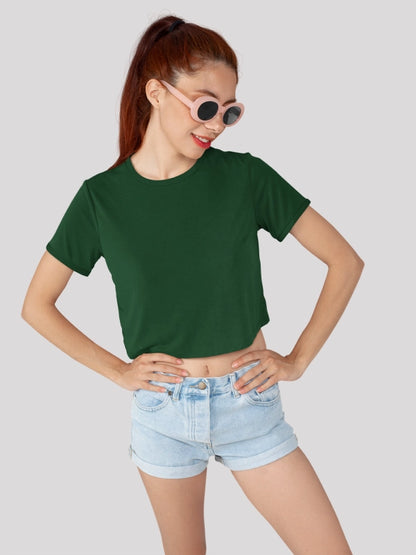Olive Green Plain Crop Top for Women