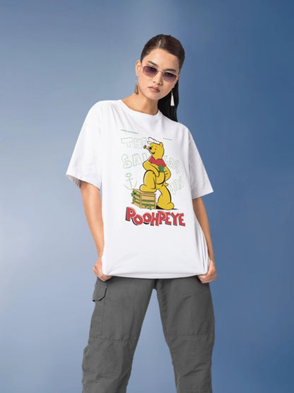 Poohpeye: Pooh x Popeye Oversized White Printed T-shirt