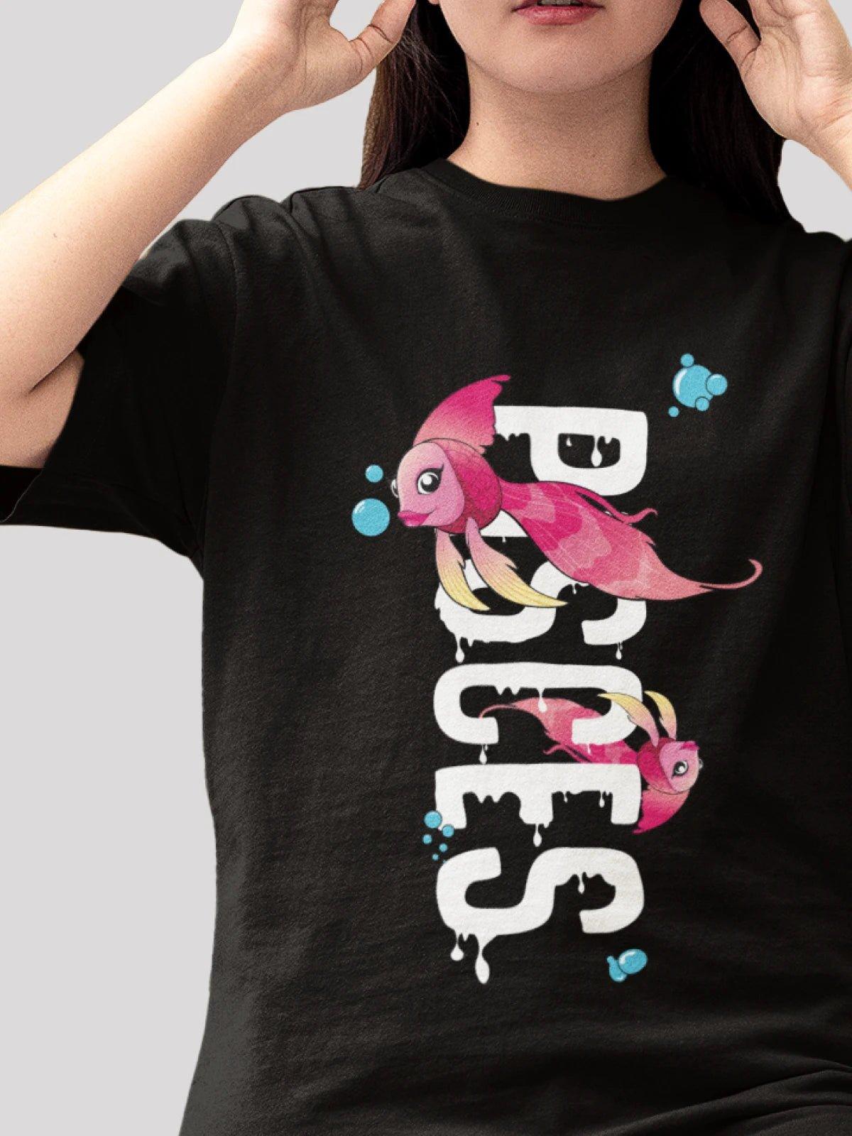 Pisces Zodiac Unisex Oversize T-Shirt-Black