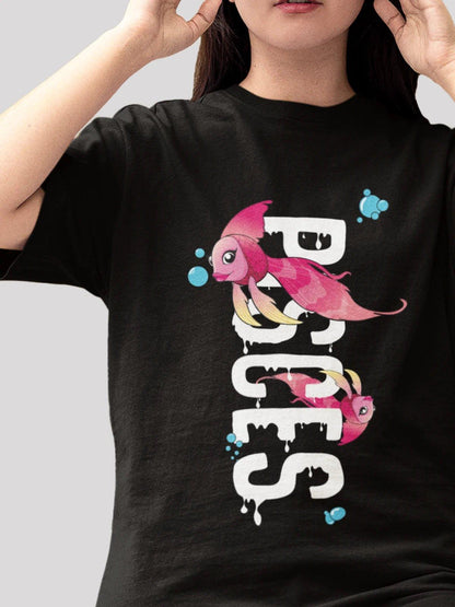 Pisces Zodiac Unisex Oversize T-Shirt-Black