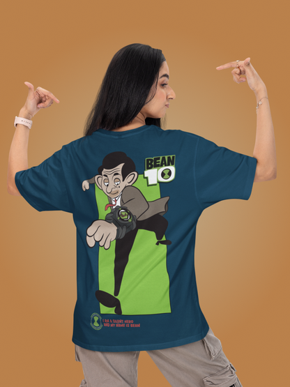 Mr. Bean & Ben 10 Ultimate Cartoon Crossover Blue T-shirt