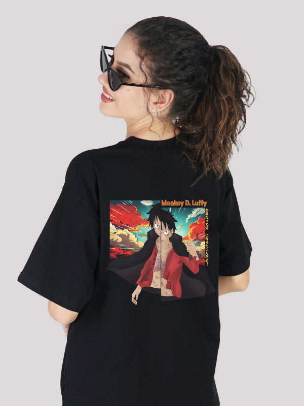 Monkey D Luffy: One Piece Themed Oversized Black Anime T-shirt