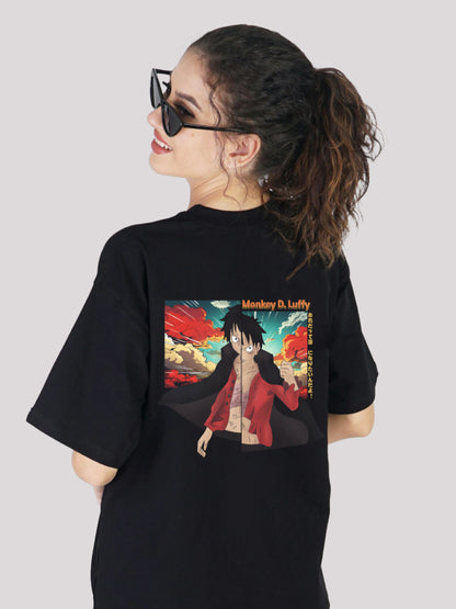 Monkey D Luffy: One Piece Themed Oversized Black Anime T-shirt