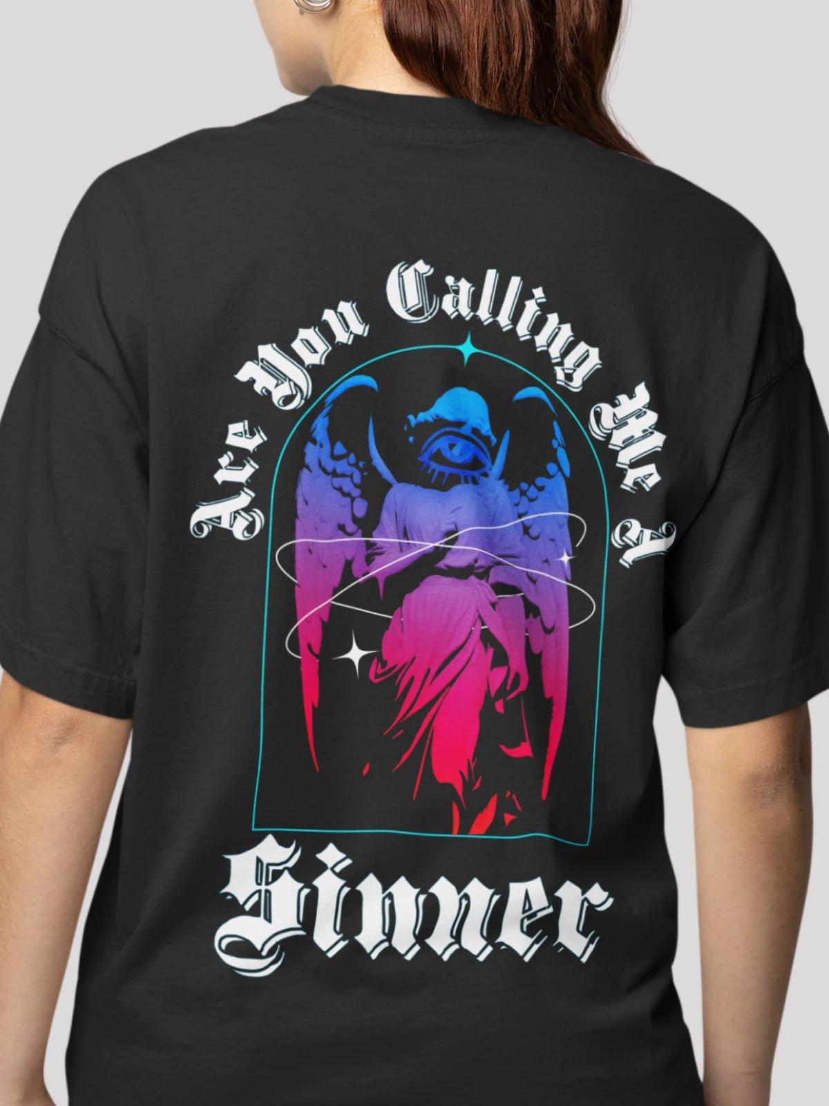 Unisex black call me sinner oversized t-shirt