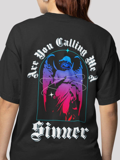 Unisex black call me sinner oversized t-shirt