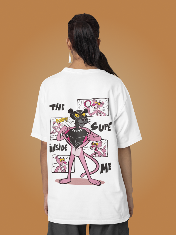 The Black Pink Panther Oversized White Graphic Tee