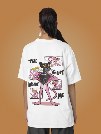 The Black Pink Panther Oversized White Graphic Tee