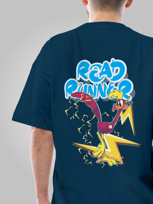 The Speed Duo: Flash x Road Runner Blue Crossover Oversized T-shirt