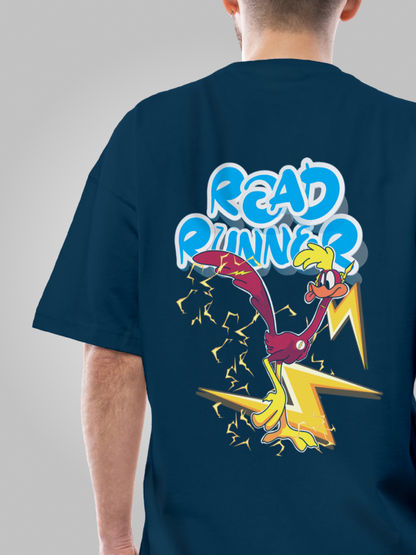 The Speed Duo: Flash x Road Runner Blue Crossover Oversized T-shirt