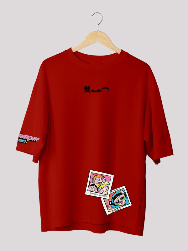 The Power Puff Girls: Cartoon-Themed Oversized Printed Red T-shirt