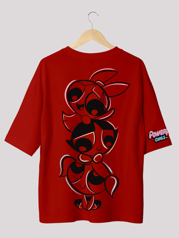 The Power Puff Girls: Cartoon-Themed Oversized Printed Red T-shirt