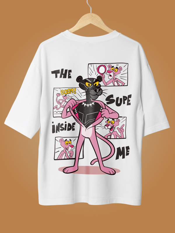 The Black Pink Panther Oversized White Graphic Tee