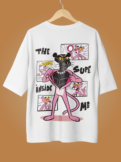 The Black Pink Panther Oversized White Graphic Tee