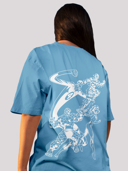 Fantastic Four: Baxter Mode Sky Blue Oversized Graphic Tee