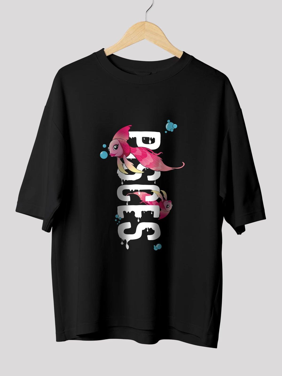 Pisces Zodiac Unisex Oversize T-Shirt-Black