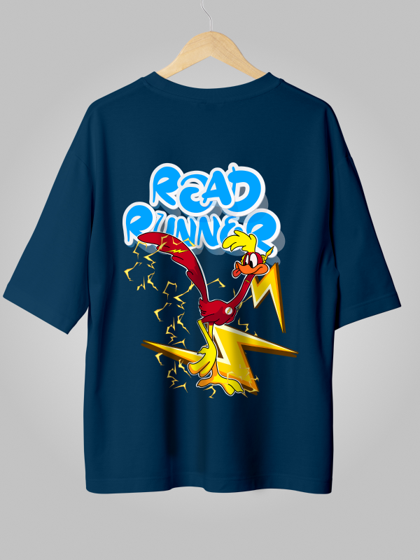The Speed Duo: Flash x Road Runner Blue Crossover Oversized T-shirt