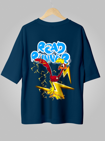 The Speed Duo: Flash x Road Runner Blue Crossover Oversized T-shirt