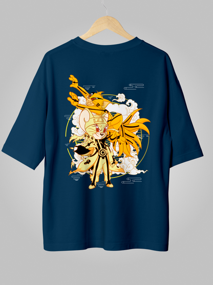 Naruto x Tom & Jerry Crossover Blue Oversized Backprint Graphic Tee
