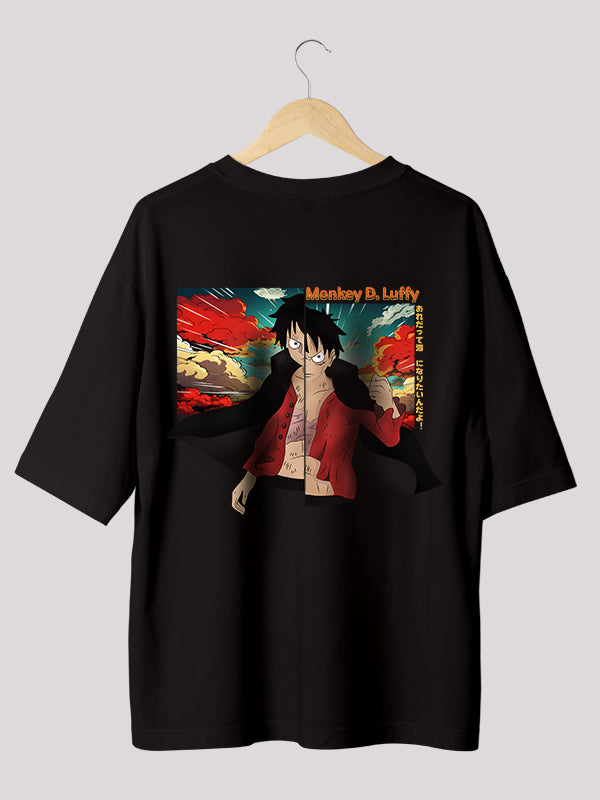 Monkey D Luffy: One Piece Themed Oversized Black Anime T-shirt