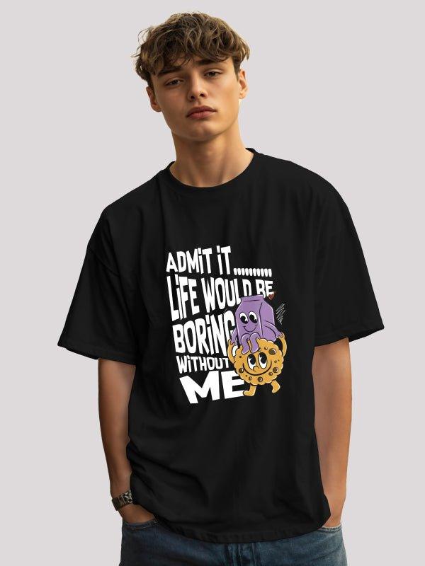Friendship frenzy black oversized T- shirt with quirky print, Unisex