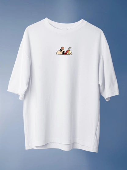 Funtastic Snoopy and Shinchan Crossover Oversized White T-shirt
