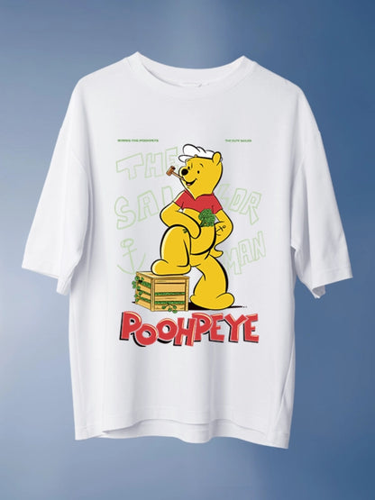 Poohpeye: Pooh x Popeye Oversized White Printed T-shirt